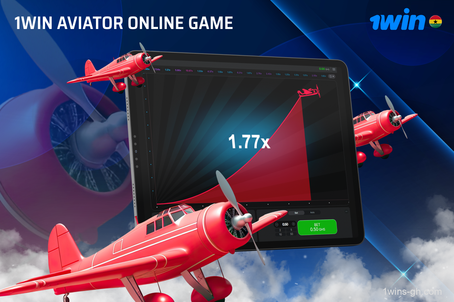 Crash game Aviator is popular on the 1win platform with players from Ghana