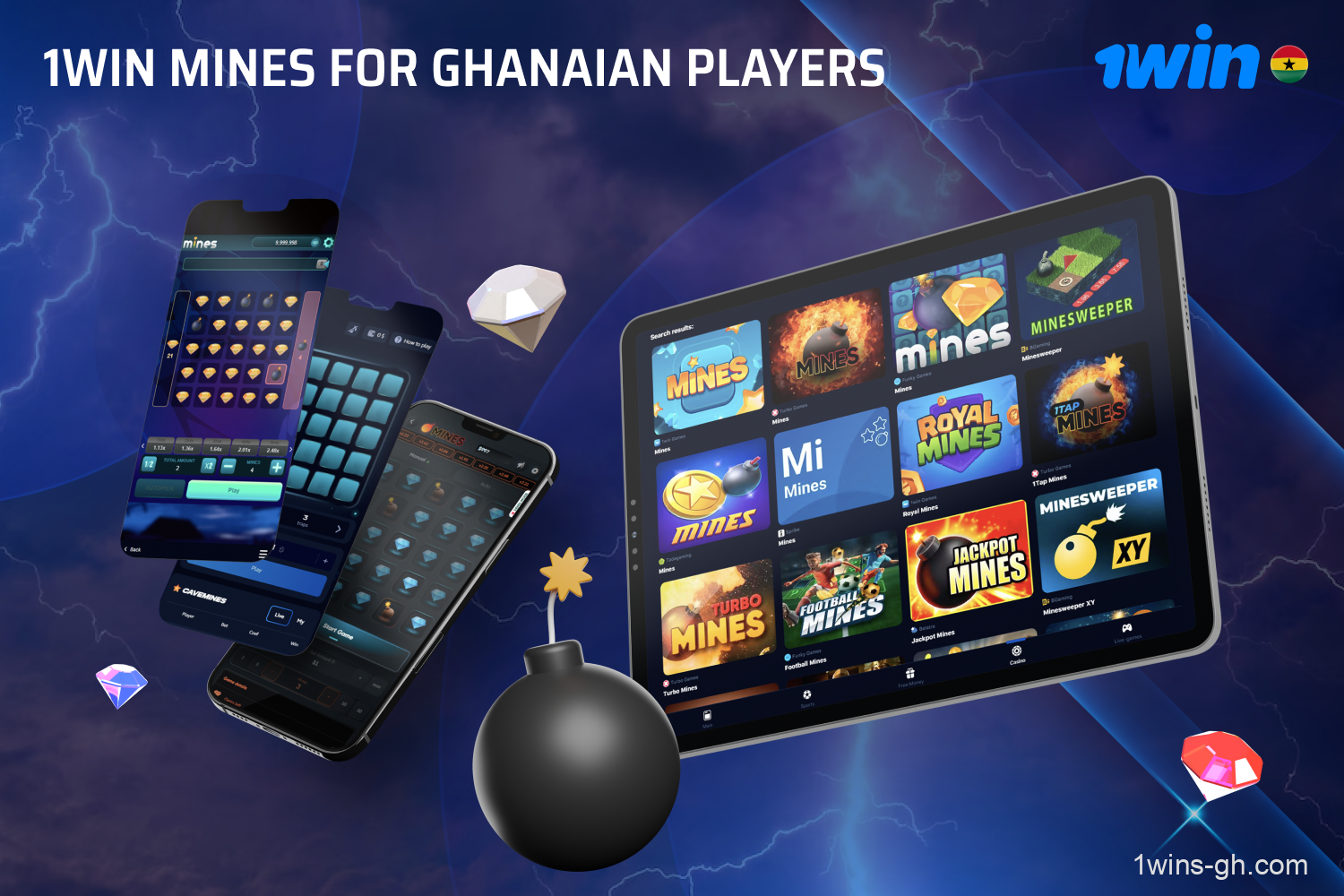 Mines is a crash game available for Ghanaian players on the 1win platform from several providers