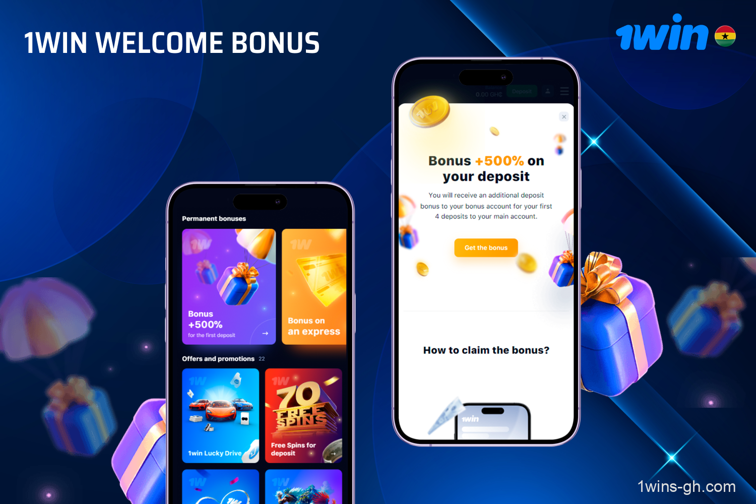 New players from Ghana can get the 1win welcome bonus immediately after registering and making a deposit