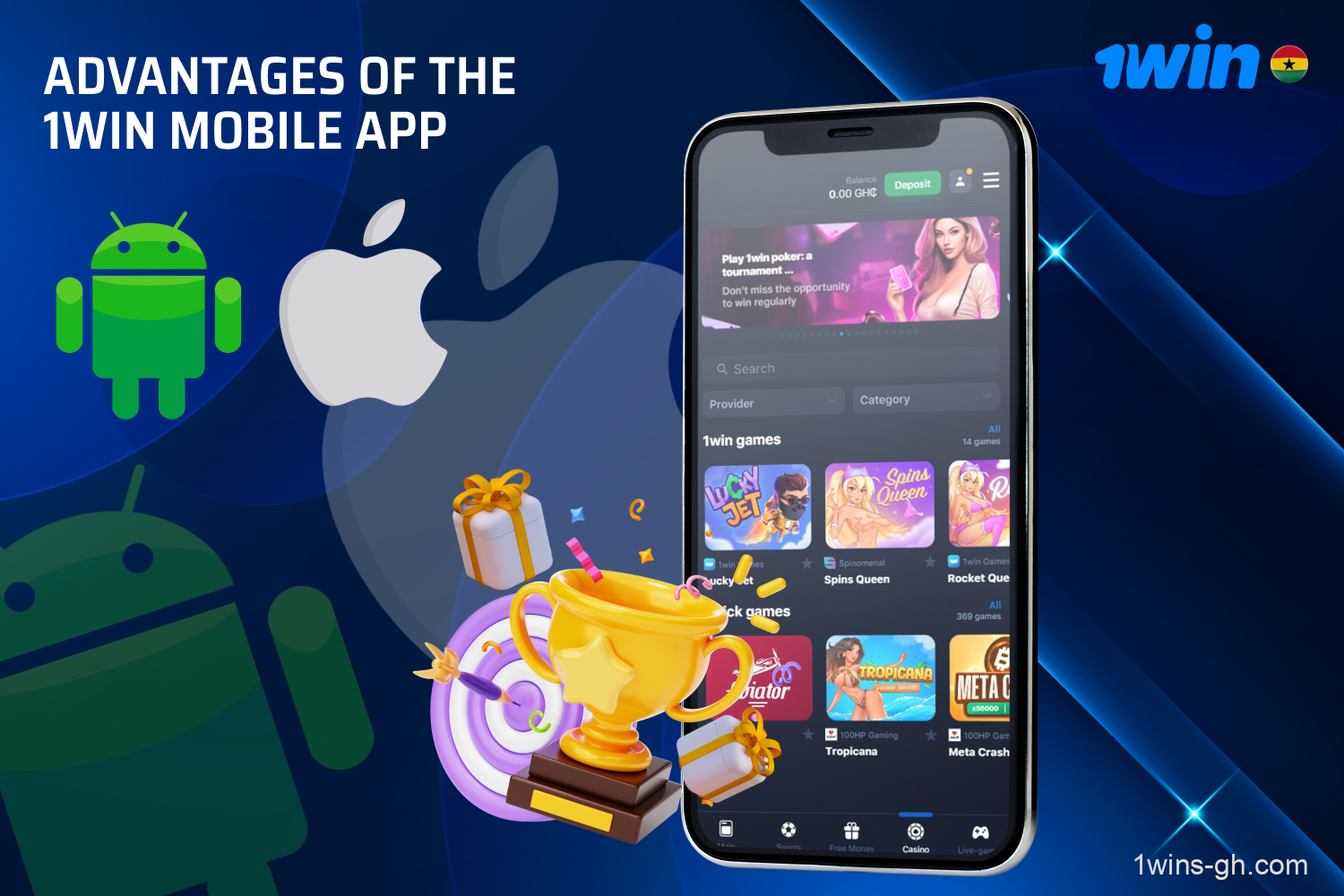 The 1win app is popular among Ghanaian players because it is easy to download, it has minimal system requirements and it does not differ in functionality from the website