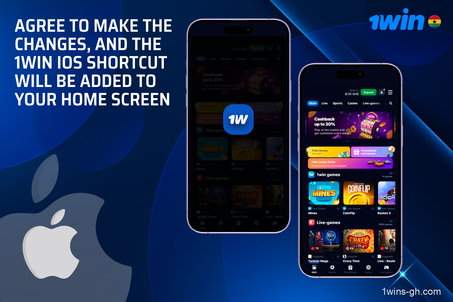 By tapping on the 1win shortcut on the home screen, Ghanaian players will launch the 1win app on their iOS device