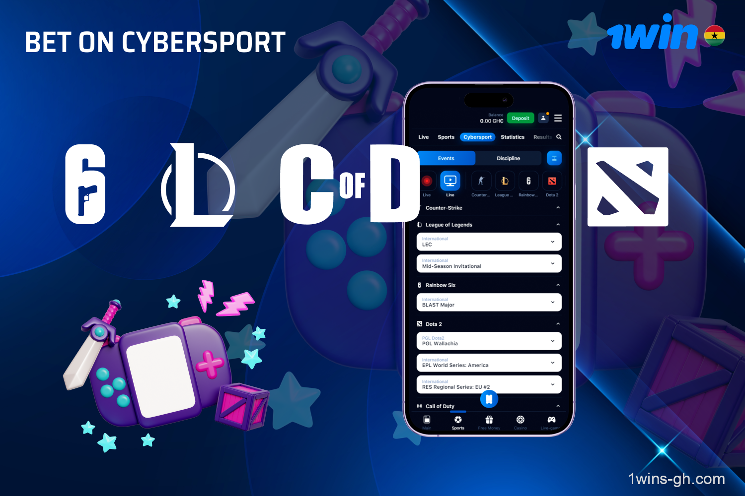 Cybersport betting is popular among 1win players from Ghana