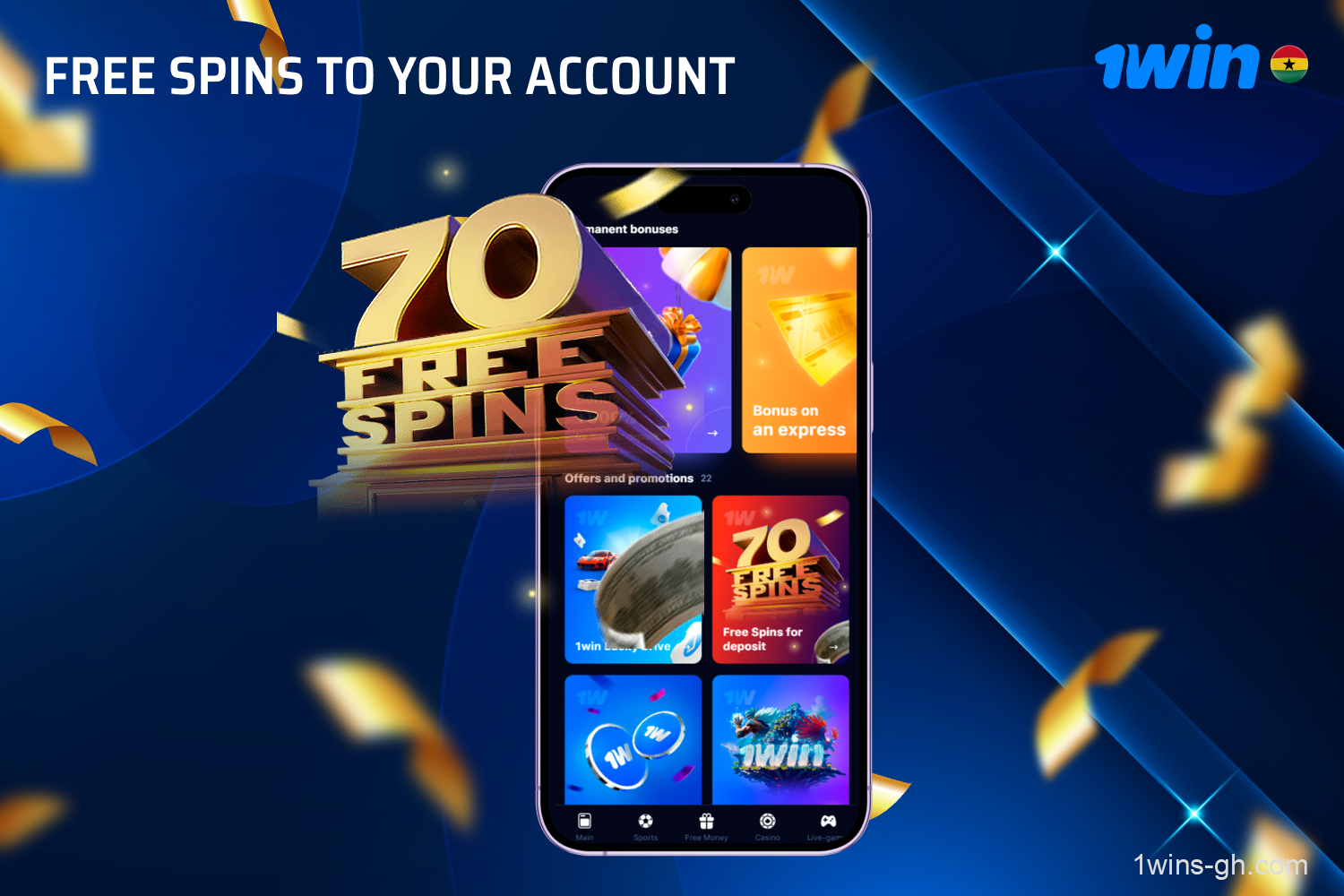 Players from Ghana can get free spins to their 1win account