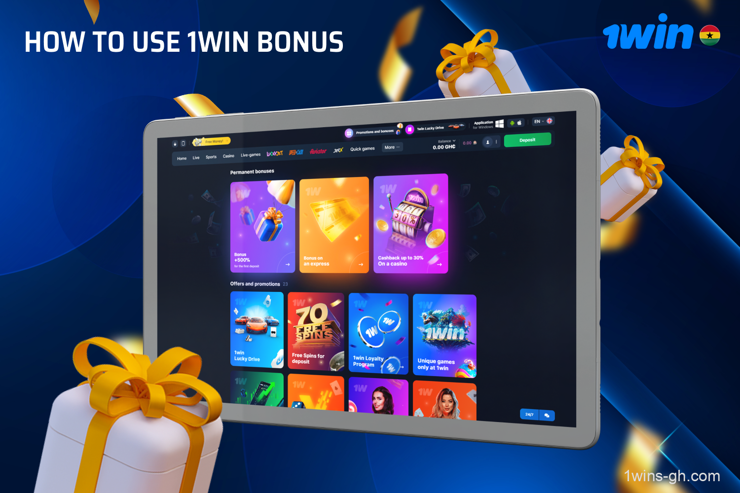 To utilize the 1win bonus, Ghanaian players must register, research the selected promotion and make a deposit