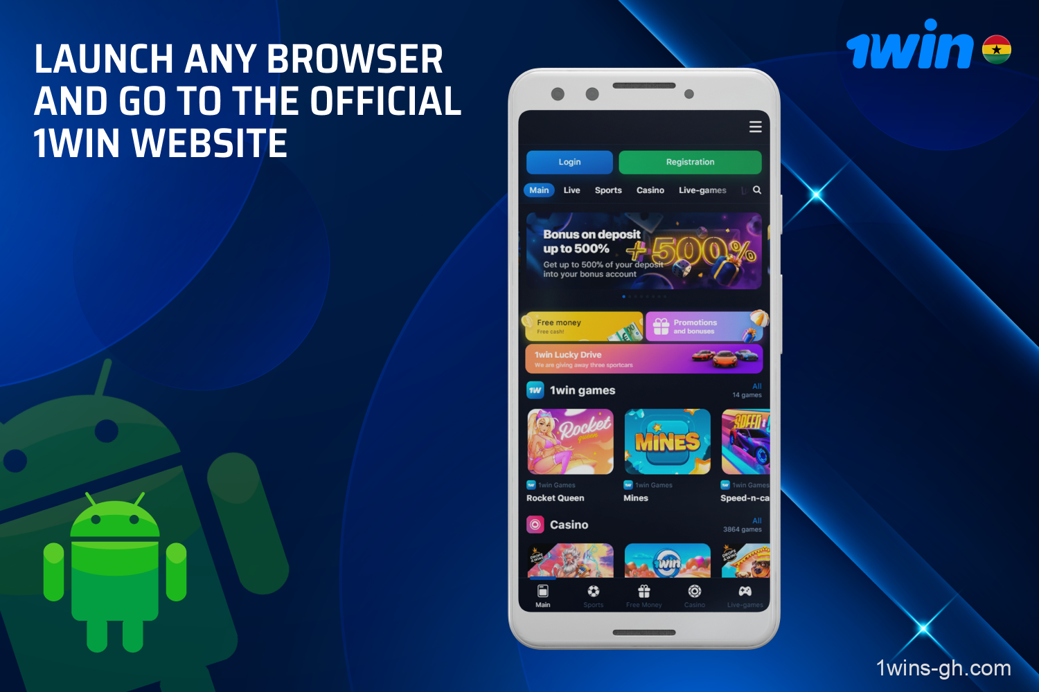 To download 1win Apk for Android Ghanaian players should go to the official 1win website