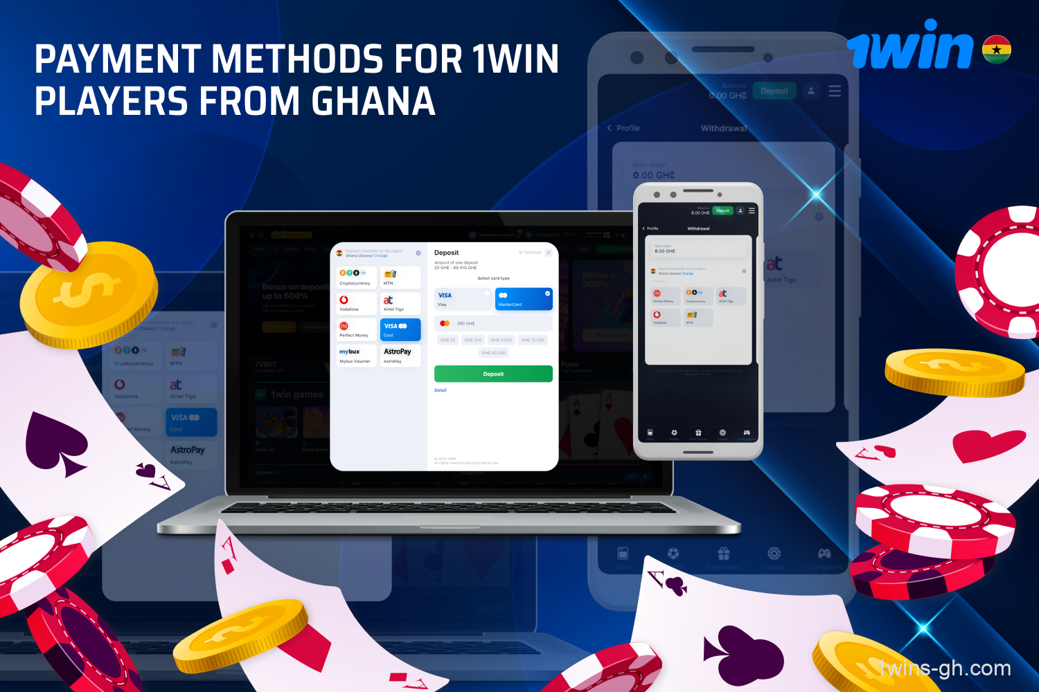 The 1win casino and sportsbook offer convenient and secure methods for players from Ghana to make deposits and withdrawals