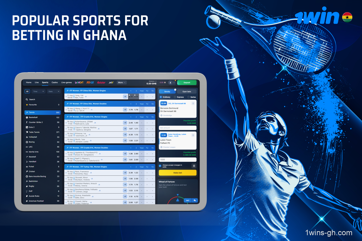 Sports betting is popular among Ghanaian punters at 1win