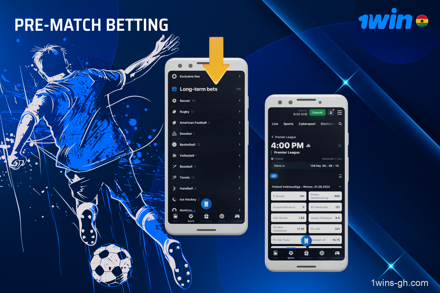 Ghanaian players can place pre-match bets on the 1win platform, allowing them to analyze the upcoming match