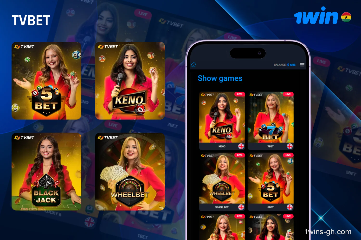 TVBET is a live format game where 1win players from Ghana place bets and the rounds are played in real time and the process is controlled by a real dealer