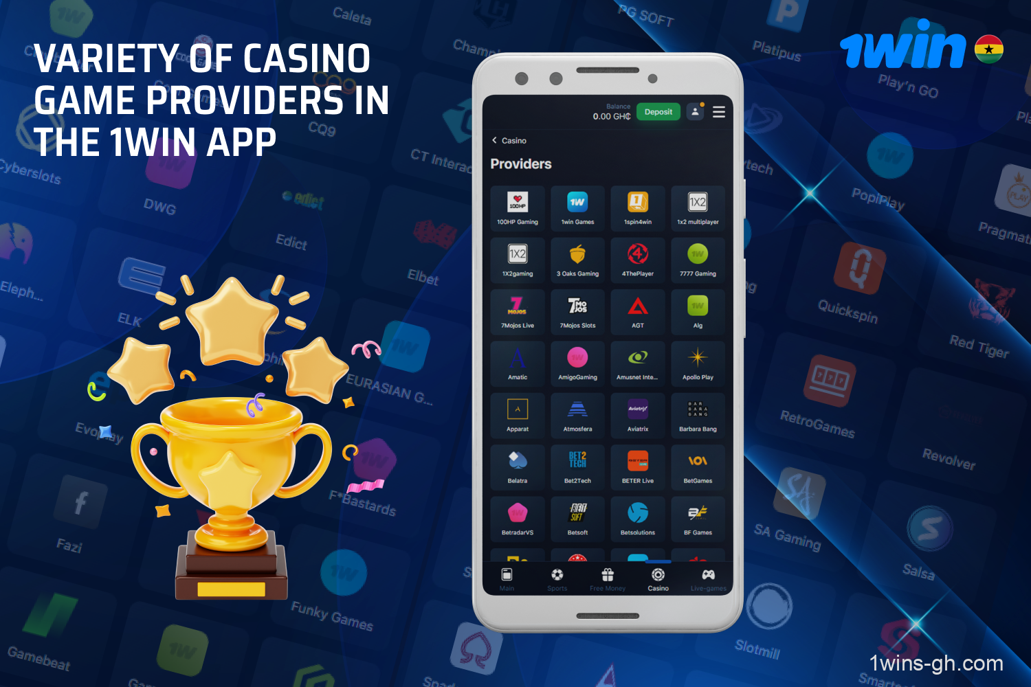 On the 1win casino app, players from Ghana have access to all casino games from the best gaming providers