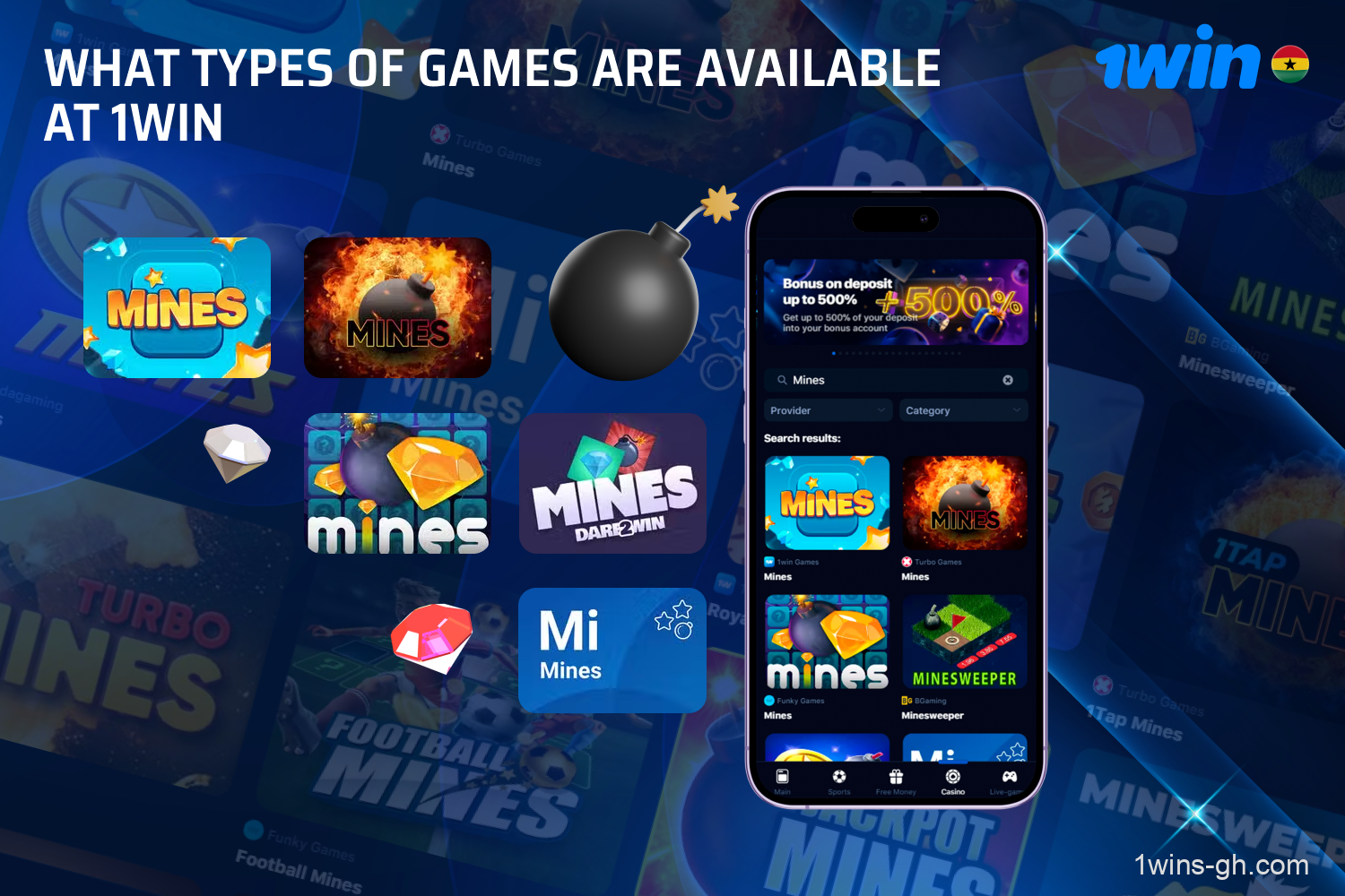 One of the features of the Mines online game is that Ghanaian players will find several variations of it on the 1win online casino website and mobile app