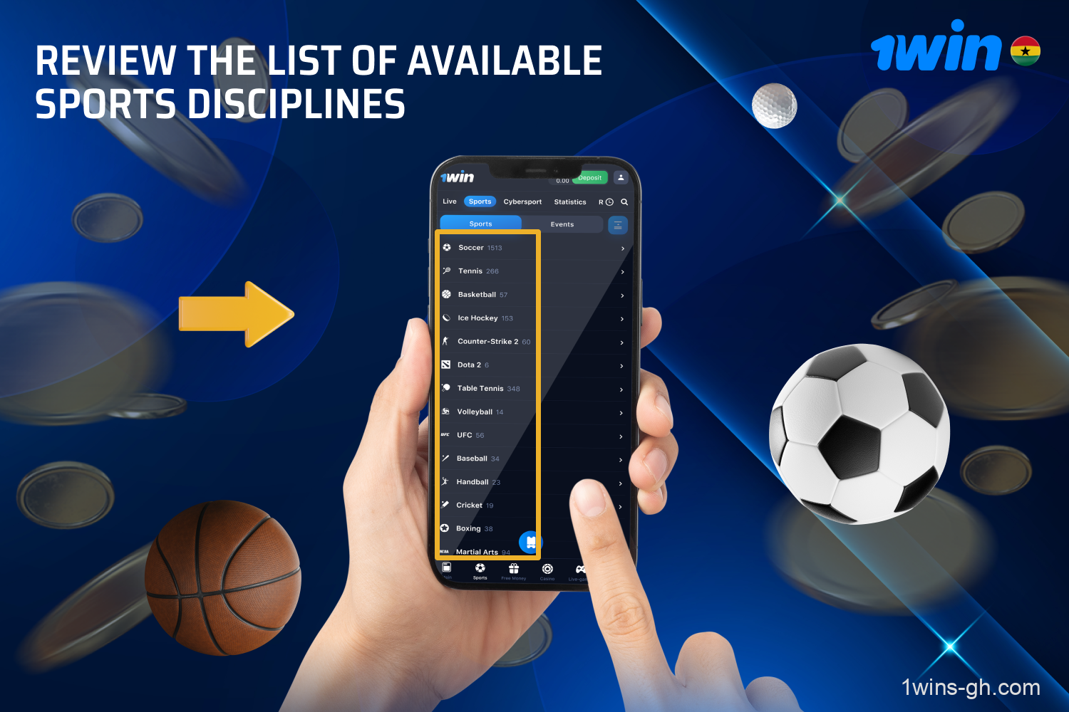 To start betting at 1win, players from Ghana should browse the list of available sports disciplines, it will be located on the right side of the site