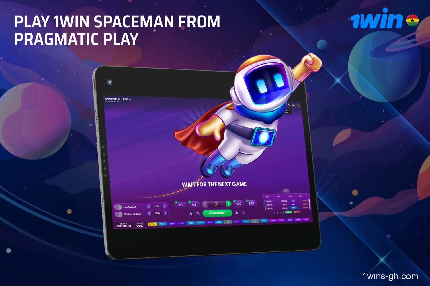 Spaceman is one of the most crashed games on 1win Ghana