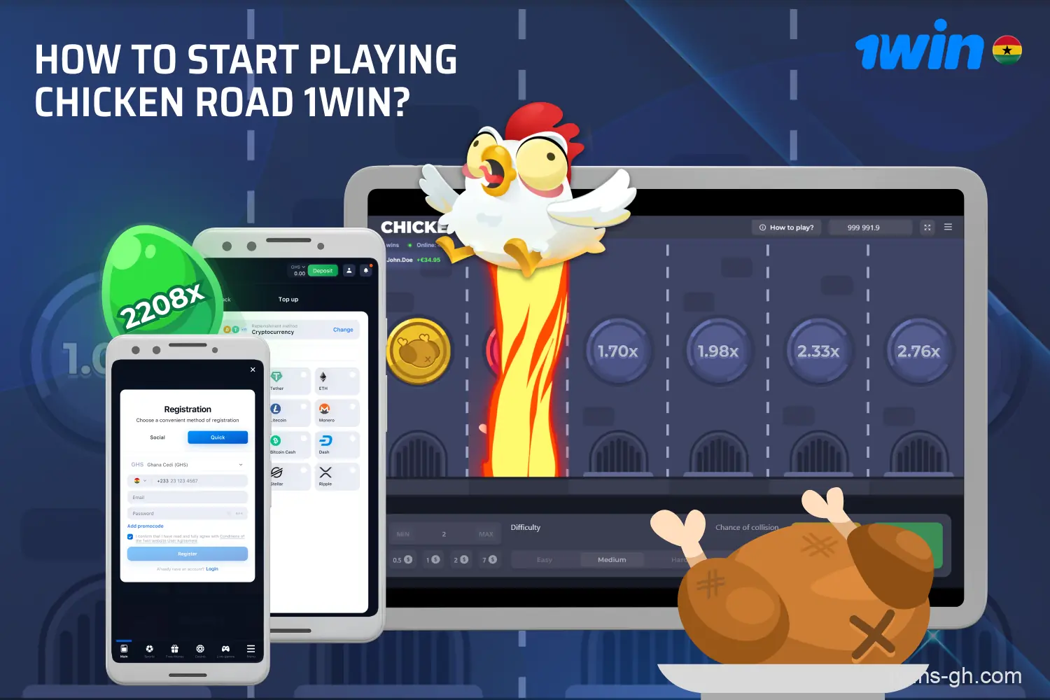 To play Chicken Road at 1win, players in Ghana need to register and make a deposit