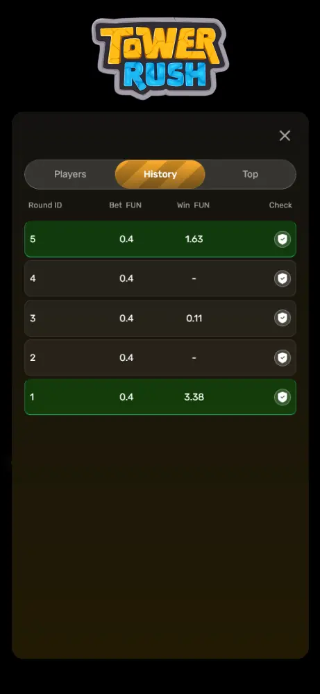 Tower Rush game screenshot history