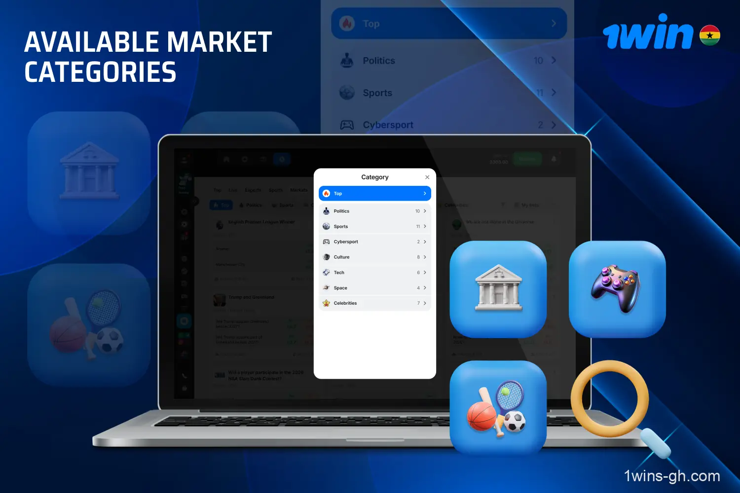 1win Markets in Ghana offers predictions on sports, politics, culture, technology and other current events