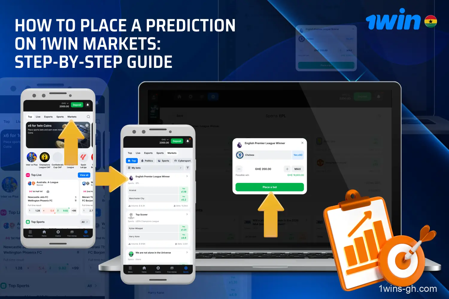 Players from Ghana can make a prediction on 1win by selecting the market and outcome, entering the bet amount, and confirming the prediction.